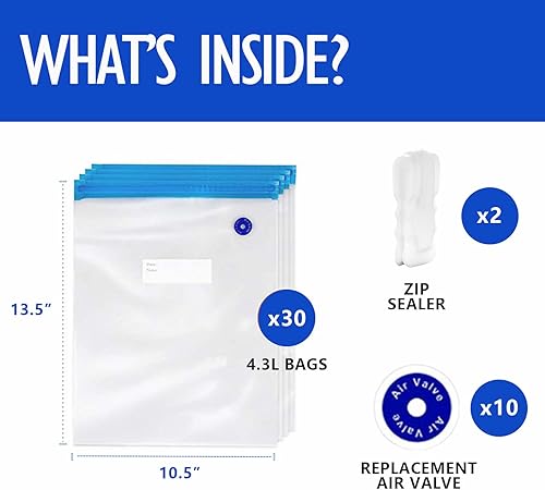 Miniatura 2 de VICARKO 30 bolsas con cremallera al vacío, bolsas selladoras al vacío, almacenamiento de alimentos, bolsas reutilizables, con doble capa, sin BPA,