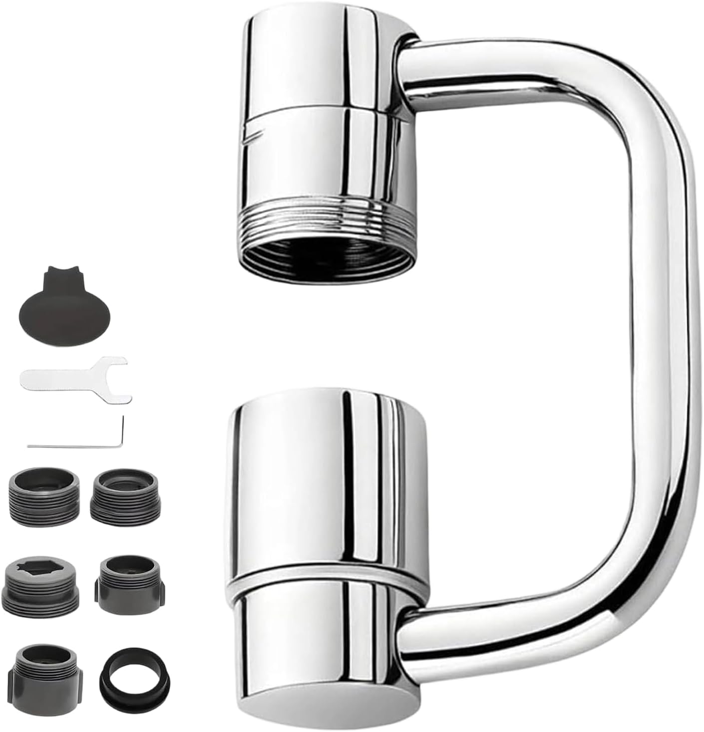 U Shaped Faucet Extender, Universal 360° Rotatable Faucet Aerator Extension Reduces Water Splatter, 1080° Rotating 2-Mode Adjustable for Bathroom Sink/Kitchen (2P)