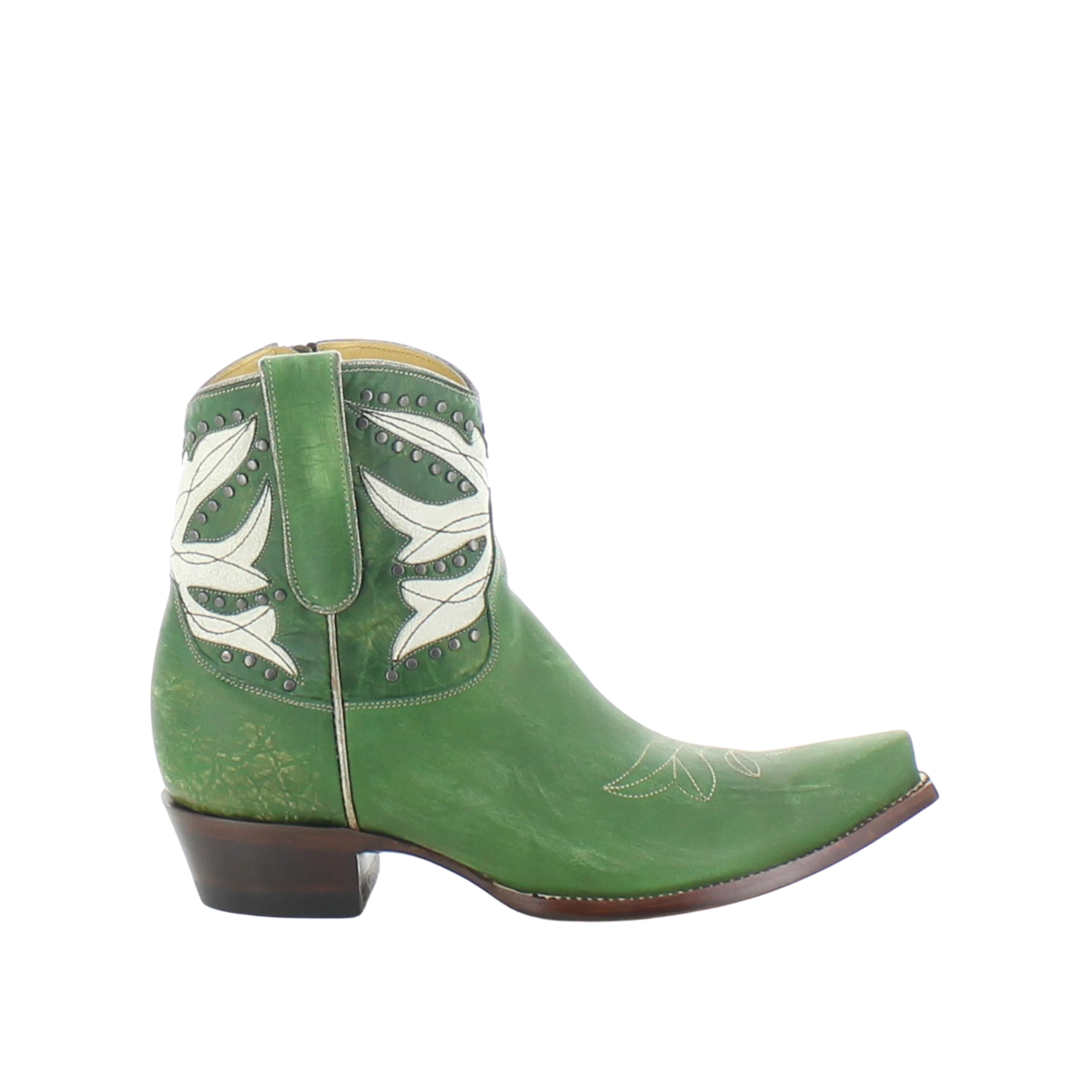 Old Gringo Womens Western Ankle Boots Black with Bone Leather Butterfly Design Side Zipper Snip Toe 8-Inch Shaft