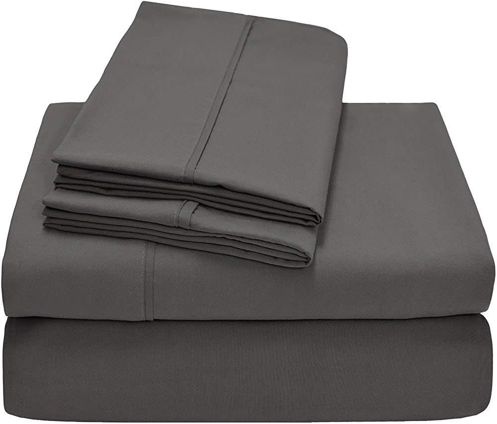 4 PC Bedding Sheet Set Real 800 TC 100% Egyptian Cotton Super Soft Long Staple, Italian Finish Fitted Sheet fits Upto 24” deep Pocket Mattress King, Dark Grey Solid