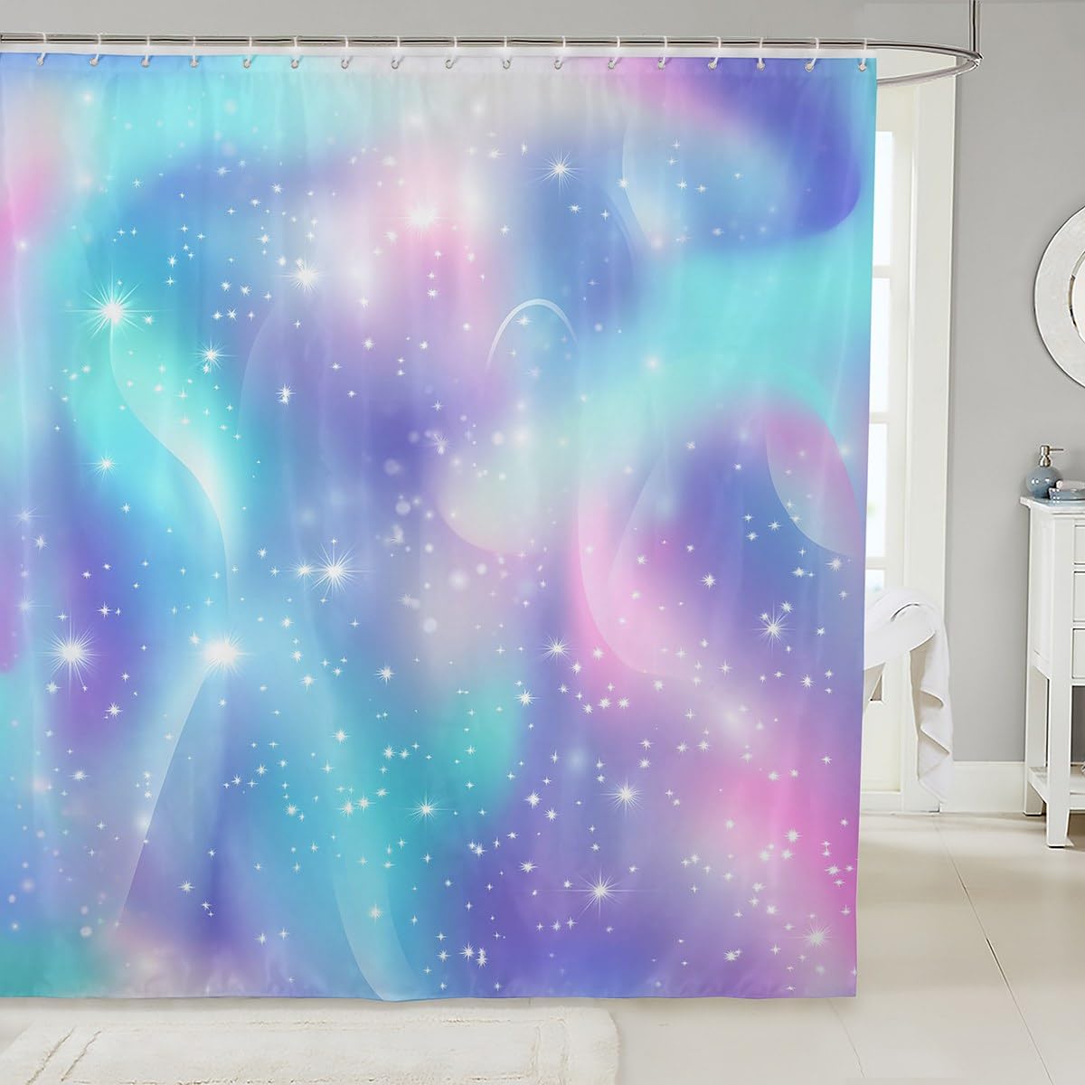 Erosebridal Tie Dye Shower Curtain Galaxy Bathtub Shower Curtain Nebula Bath Curtain Starry Sky Bathroom Sets Accessories Psychedelic Bath Curtain Purple Blue Bedroom Decorative 72" W x 72" L