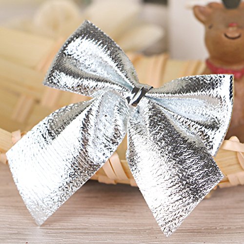 Baokai Christmas Bows, 60pcs Wreaths Bows Festival Bowknot Christmas Ribbon Bow Tie Xmas Decorative Bows Ornaments for Christmas Tree Party Gift(Silver)