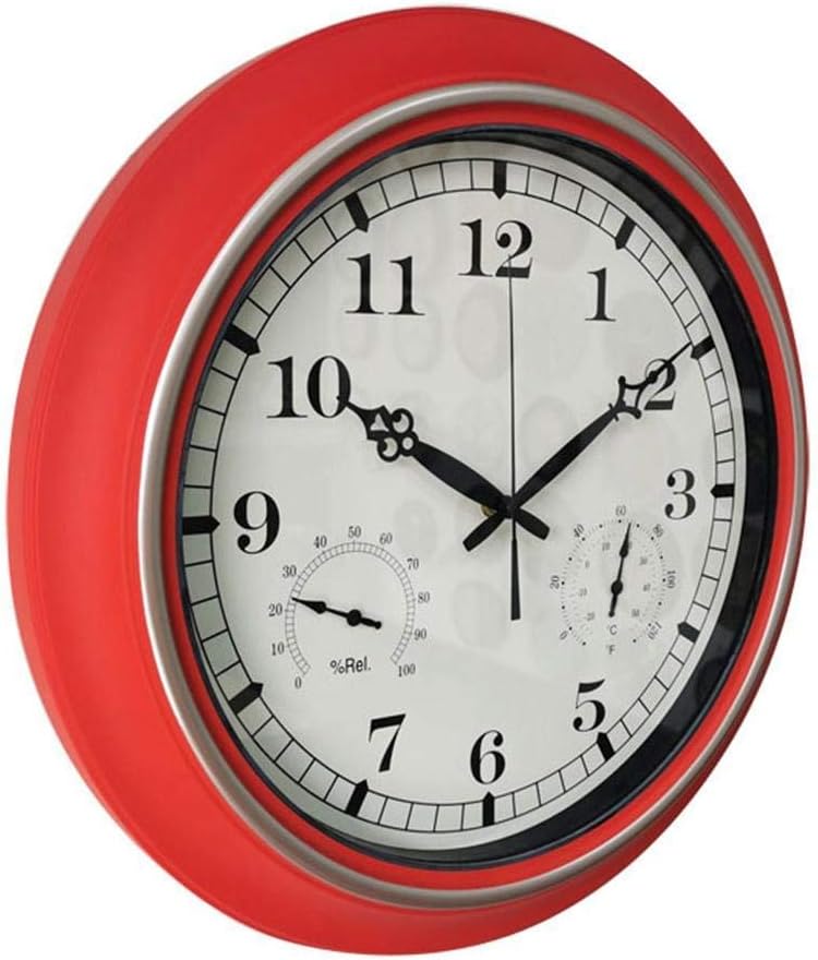 Outdoor Garden Wall Clock, with Thermometer & Humidity Garden Clocks Outdoor Waterproof and Sunscreen Outside Clock Outdoor Wall Clock Indoor Outdoor Decoration 18 Inches Multicolo
