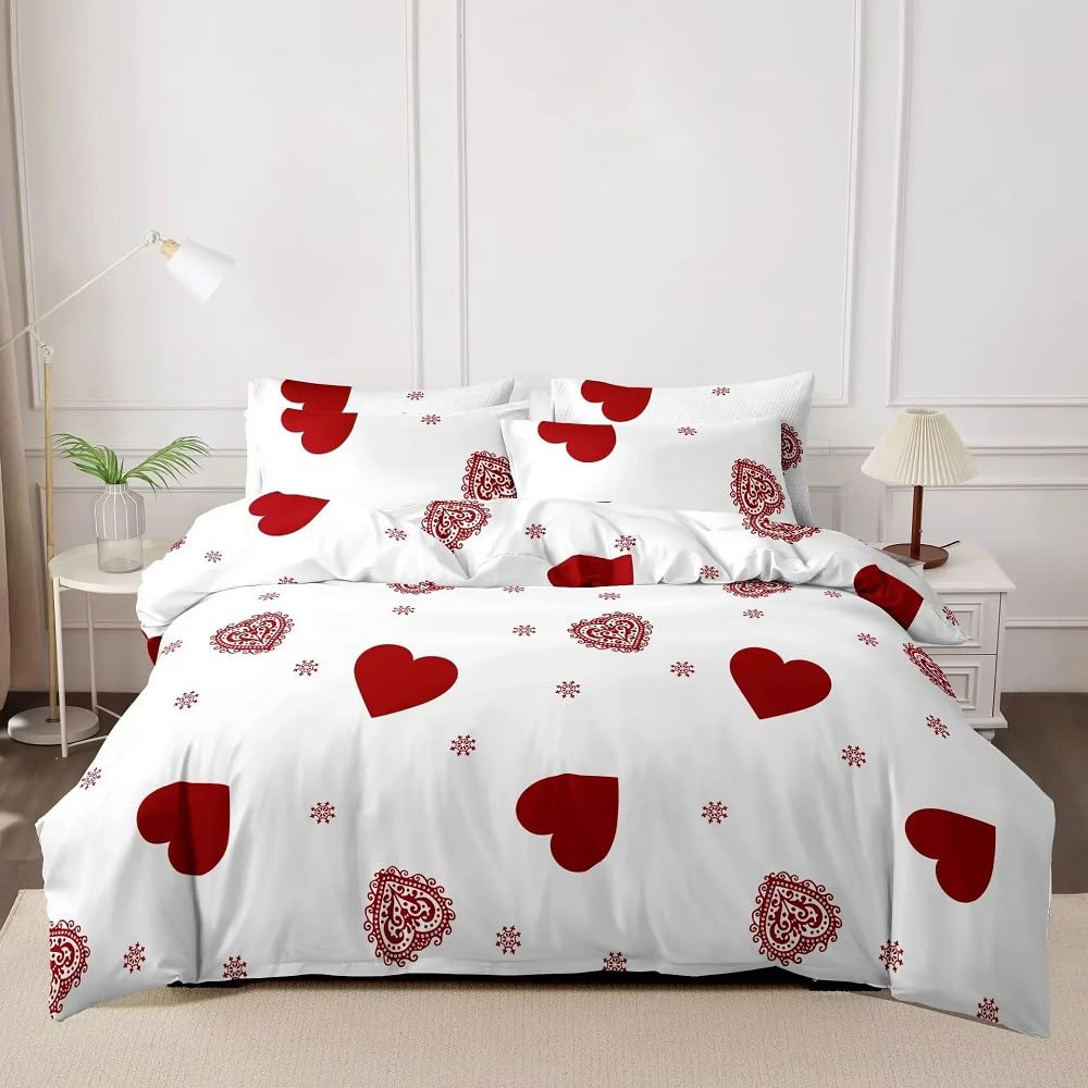 Parure de lit 140x200 cœurs imprimés en microfibre facile d'entretien