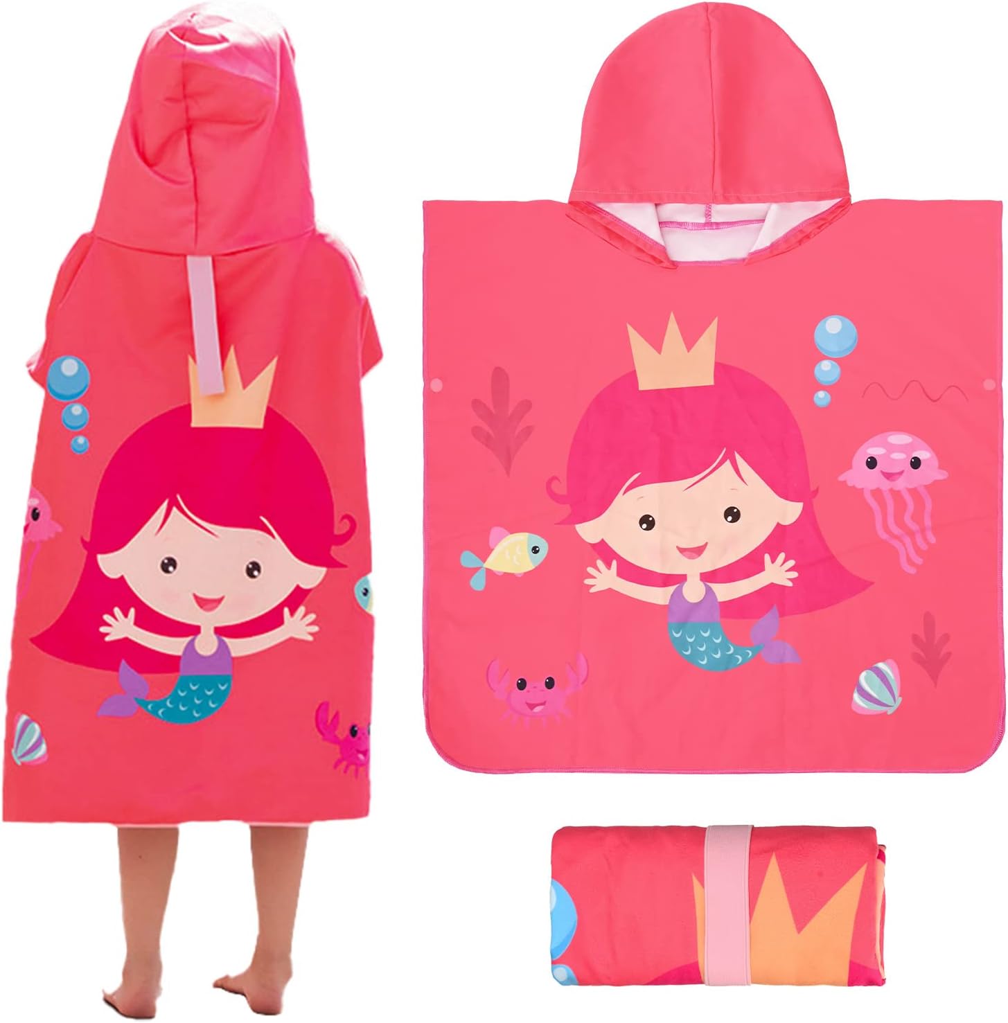 Toalla Infantil con Capucha, ZOOAOXO Toalla de Playa, sin Arena, Material de Microfibra, Tamaño (60 × 60 cm), Secado Rápido, Hebilla Oculta, Banda elástica, Adecuada para niños de 0 a 7 Años, Rosa
