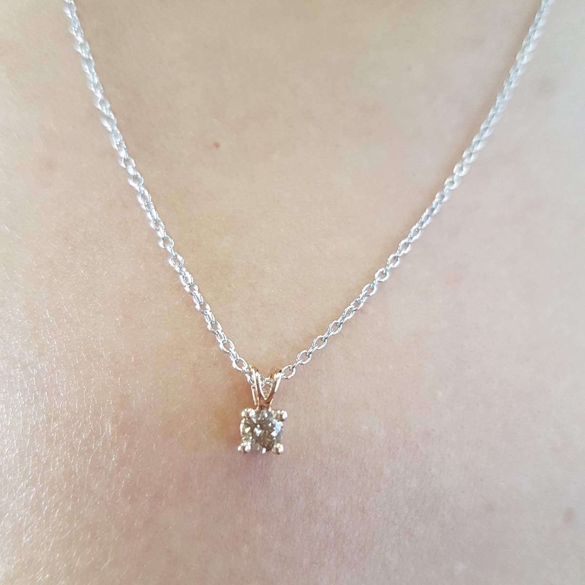 Dazzlingrock Collection Valentine's Day Gift 14K Real Solid Gold Round Champagne Natural Diamond Women Solitaire Pendant - Image 3