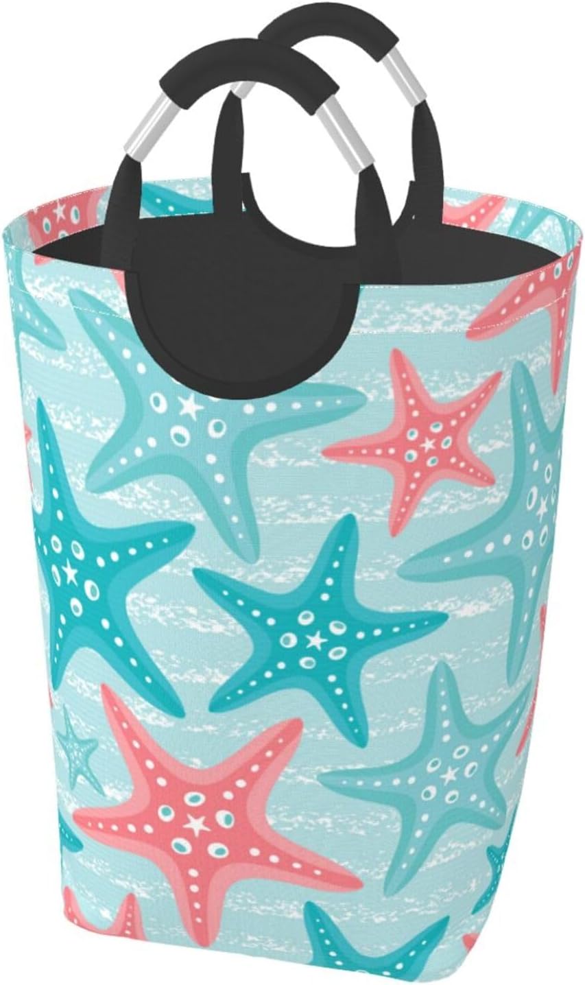 LIBIFALL Vintage Sea Turtle Large Laundry Basket Beach Decor Laundry Hamper Bag Collapsible Laundry Baskets Clothes Hamper with Handles Ocean Storage Baskets For Bathroom, Dorm, Family, 50L