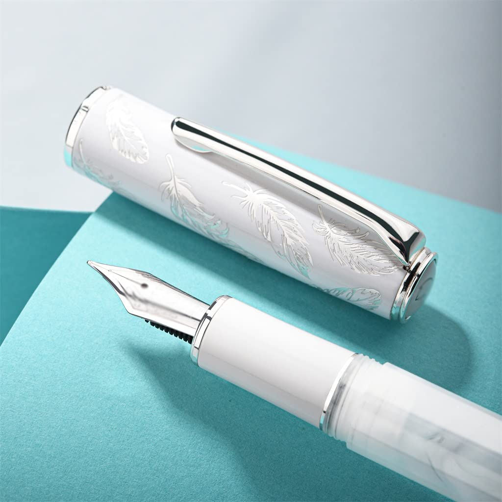 Stylo plume en résine blanche avec convertisseur F/plume pour l'école