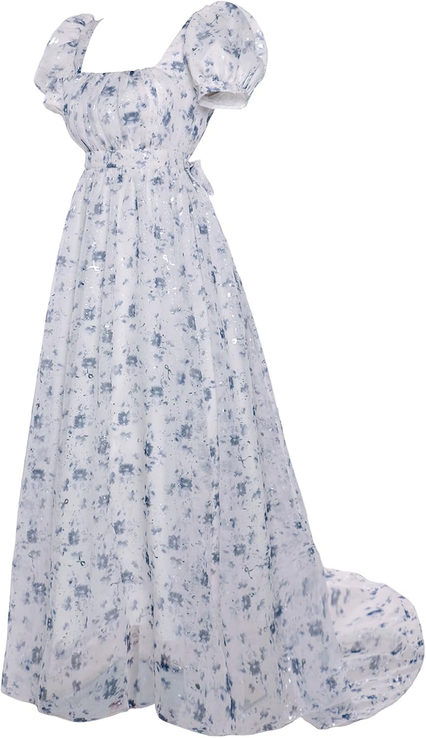 Regency Dresses for Women Elegant Puff Sleeve Empire Waist Dress - Image 2