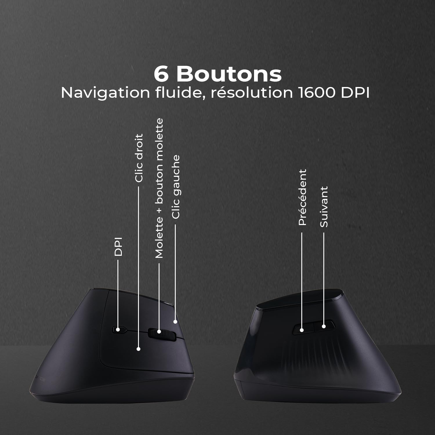 AD ADVANCE - Smartergo, Ensemble Clavier Souris sans Fil Ergonomique pour PC, Souris Verticale 57° Réglable 1600 DPI, Clavier AZERTY avec Repose-Poignets 112 Touches & 12 Raccourcis, 2.4 GHz, Noir