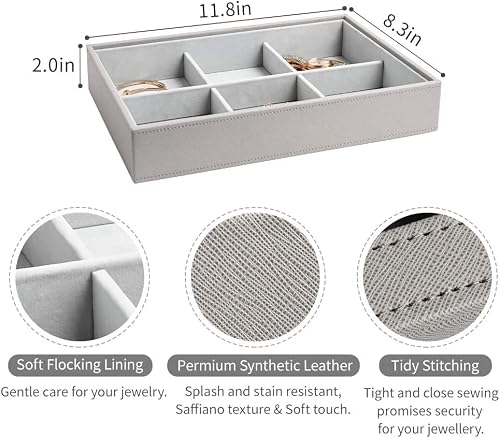 Ailvy Jewelry Tray, 6 Grids Stackable Jewelry Organizer Trays High Capacity Earring Organizer, Jewelry Drawer Organizer Storage For Earrings Necklaces Bracelets Rings, Grey #TOP2