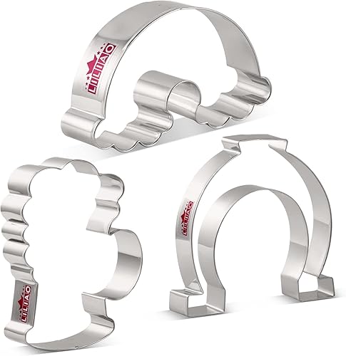 LILIAO Juego de cortador de galletas del día de San Patricio, 3 piezas, arcoíris, taza de cerveza y cortador de galletas de fondant de herradura de