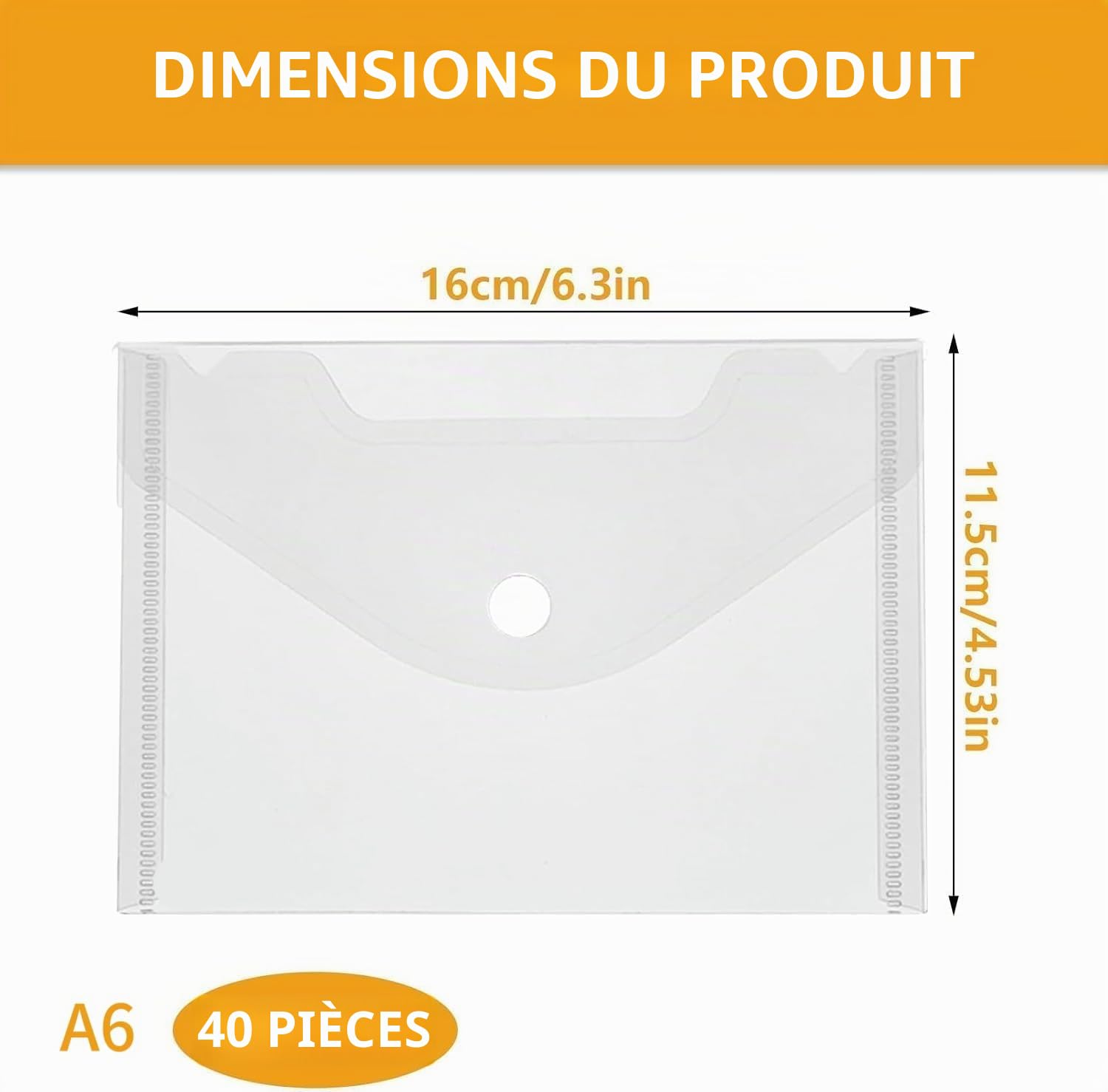 Lot de 40 pochettes en plastique A6 avec fermeture à bouton pression pour la maison, le bureau, l'école, les voyages (lot A)