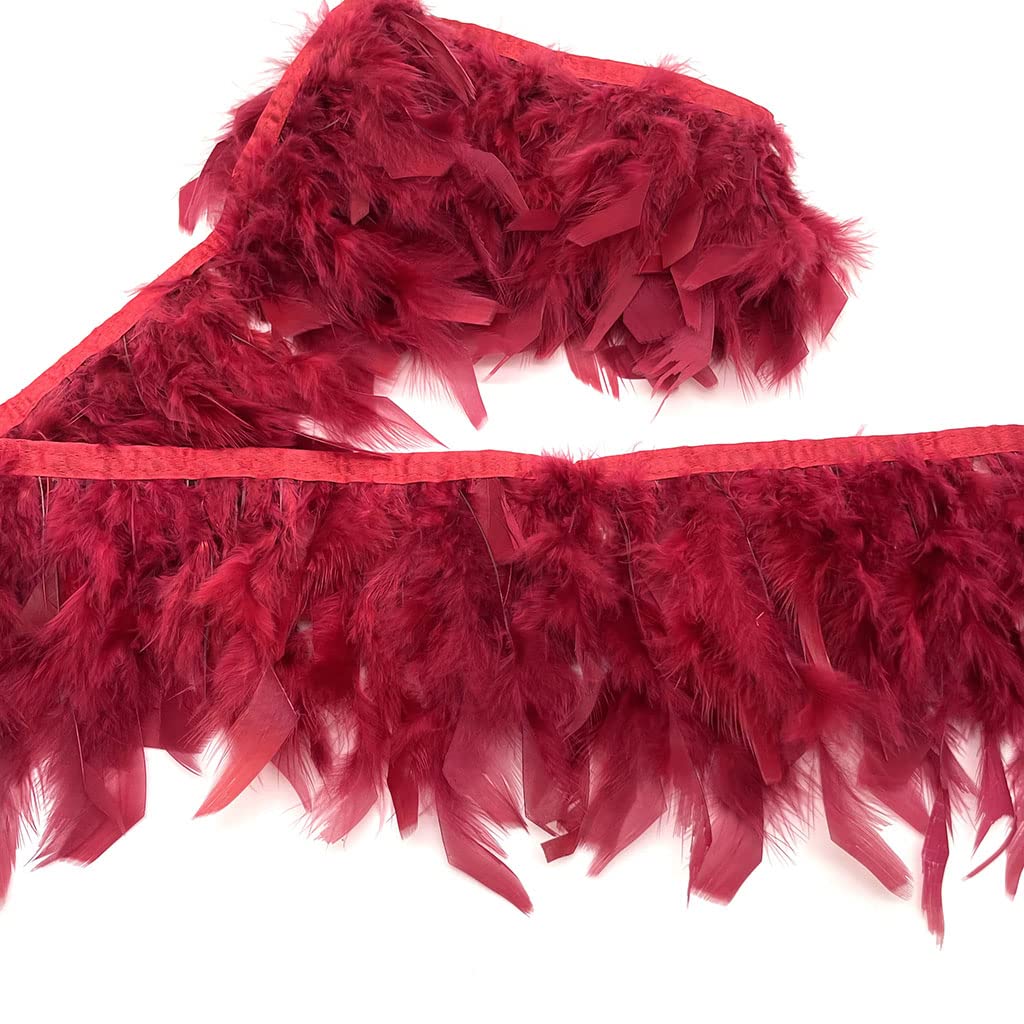 Shekyeon Turkey Feathers Fringe Trim for Party Clothing DIY Sewing Crafts Decoration Pack of 2 Yards (Burgundy) — image 1