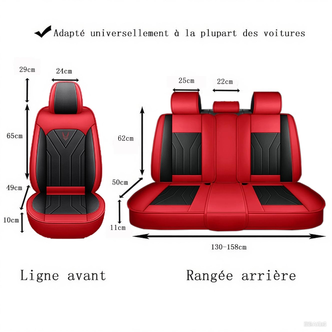 Lot Complet de 5 Housses de Siège Auto en Similicuir Imperméable et Respirant Protection contre les Griffes d'Animaux Compatible Airbags pour Ford Edge Fiesta Focus Ka+ plus Kuga Mondeo Puma (Rouge)