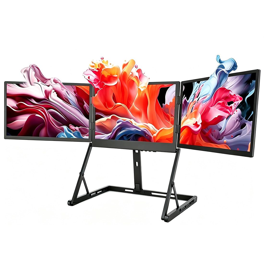 Triplo Monitor Portatile per Laptop, estensore a 3 schermi IPS FHD Pieghevole per Laptop, USB-C HDMI Plug And Play, Display Multi-Schermo per Viaggi, Trading, Gaming, Win Mac Linux