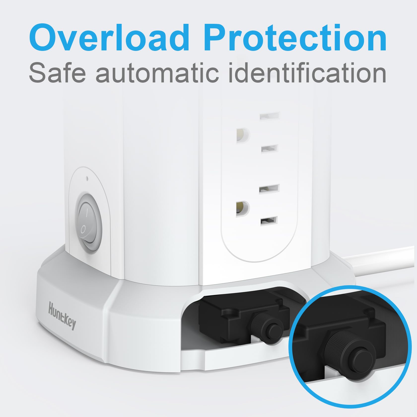 Tower Power Bar,Huntkey Power Strip with Surge Protector 6FT Extension Cord Indoor with 9AC/4 USB Ports (1PD 36W USB C) and 45° Flat Plug Multi Plug ...