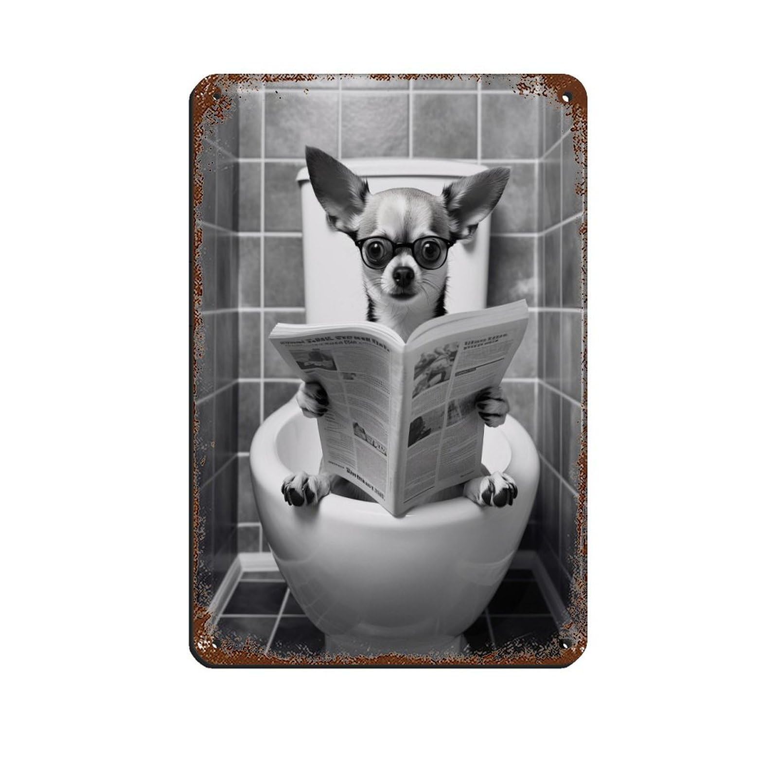Lxwnze 20L X 30W Cm Chihuahua Bathroom Art Poster Retro Poster Metal Tin Sign Chic Art Retro Iron Painting Bar People Cave Cafe Family Garage Poster Wall Decoration 8X12inch(20X30cm)
