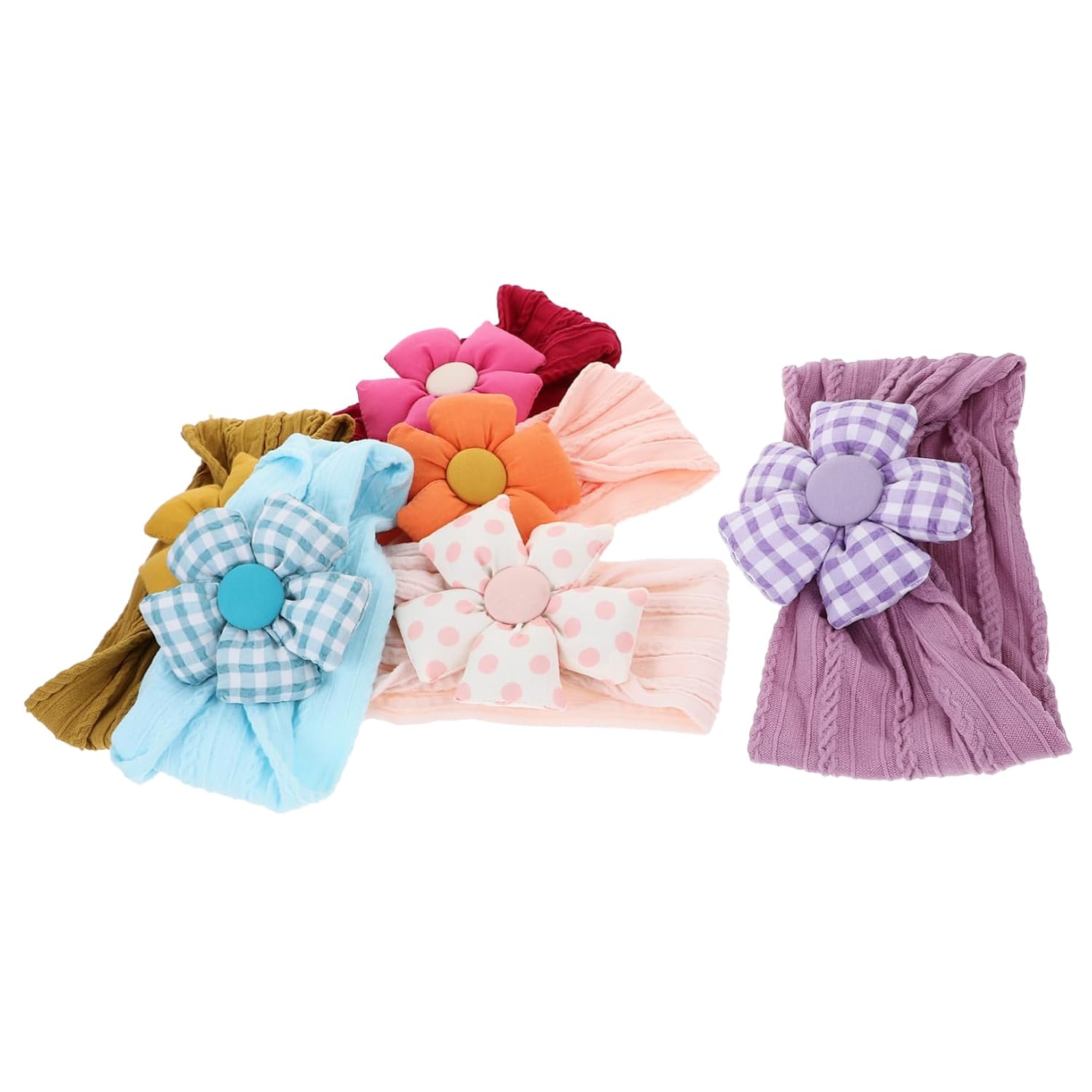 6 Pcs Cotton Flower Headbands for Newborn Baby Girls Xmas