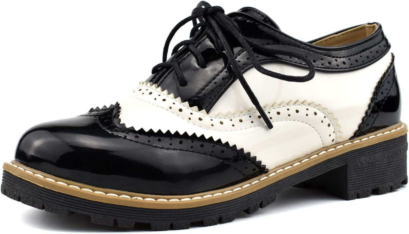 100FIXEO Women Wingtip Lace Up Vintage Oxford Shoes Brogues