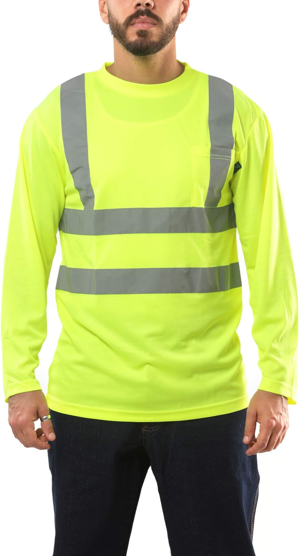 Kolossus Work Shirts for Men - Long Sleeve High Visibility - Construction Clothes - Reflective - Front Pockets - ANSI Class 2