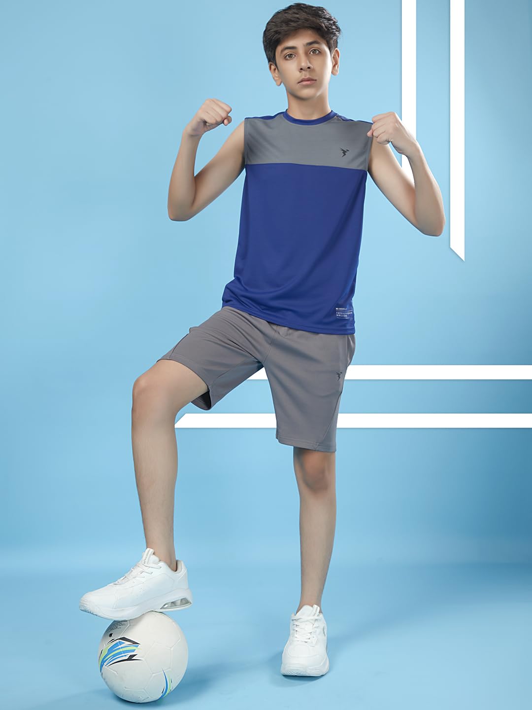 TECHNOSPORT Boys Slim Fit Color Block Gym Vest for Running, Gym & Sports - (BTB126CRB_Capri Blue_13-14 Years) - Image 4 thumbnail