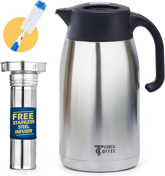 Rommeka 68oz Stainless Steel Thermal Coffee Carafe, 2 Liter Double Walled Vacuum Insulated Flask