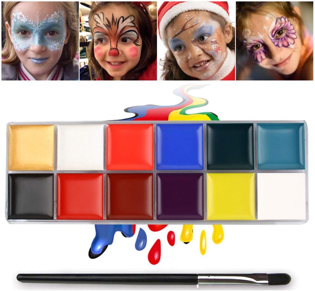 Face Paint Set For Kids, Professional Palette 12 Colour Kit, Best Face Painting Party Kits for Children, Cosplay Body Paints Set, Non-Toxic, Hypoallergenic, Water Based