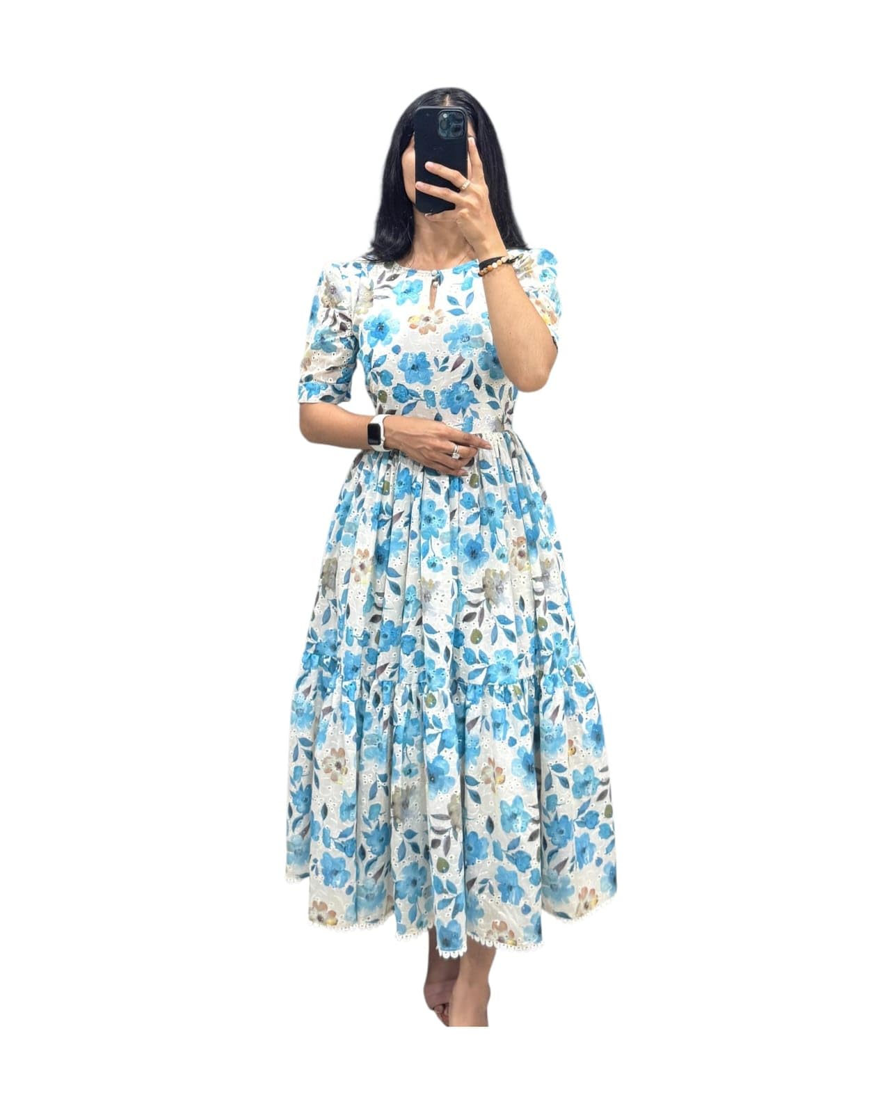 Women’s Cotton Hakuba Maxi Dress | Trendy Floral Printed Anarkali Style Long Dress | Round Neck Short Sleeve Casual Gown for Girls & Ladies-picture-39