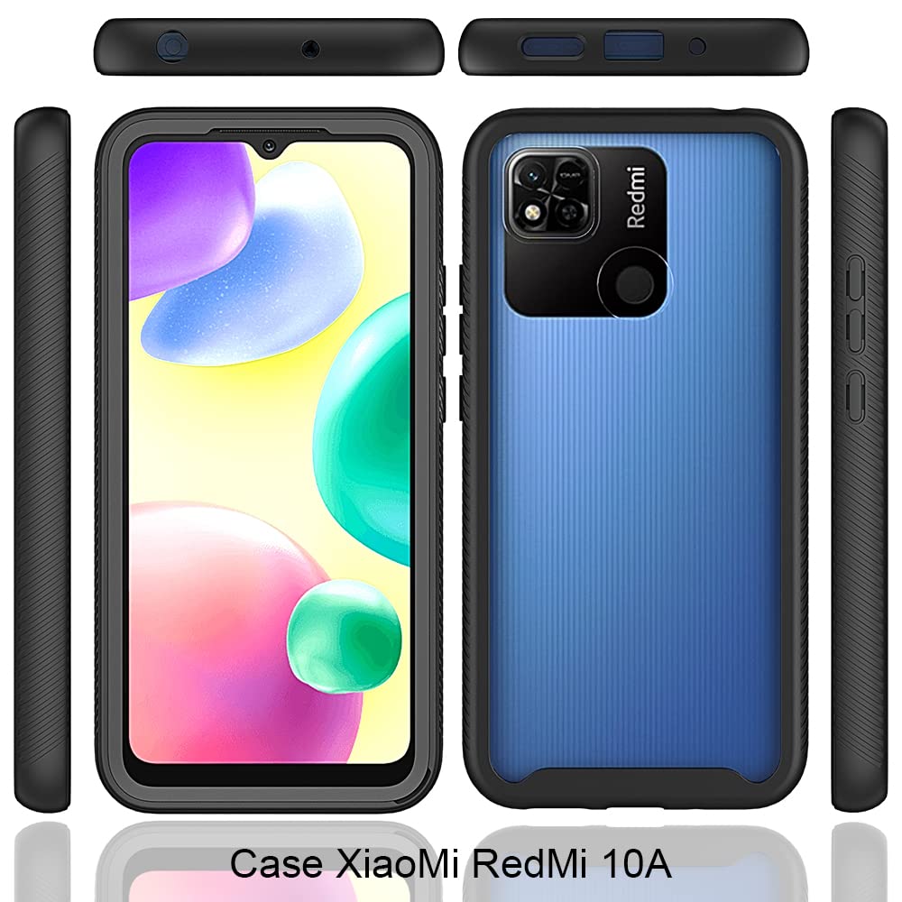 Cover Per Xiaomi Redmi 10A/9C Con Protezione Schermo Integrata – Custodia 360° Antiturto Militare – Trasparente E Nero