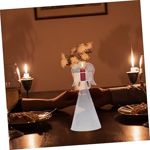 Miniatura 9 de COOPHYA Candelabro de ángel de vidrio transparente Vasos de vela de vidrio transparente Centros de mesa de ángel Tazas de luz de té de vidrio