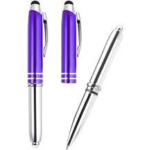PATIKIL 2 Pack 3 in 1 Metal Pen, Blue, Touch Screen Stylus, LED Flashlight, Black Ink 1.0mm Medium Point