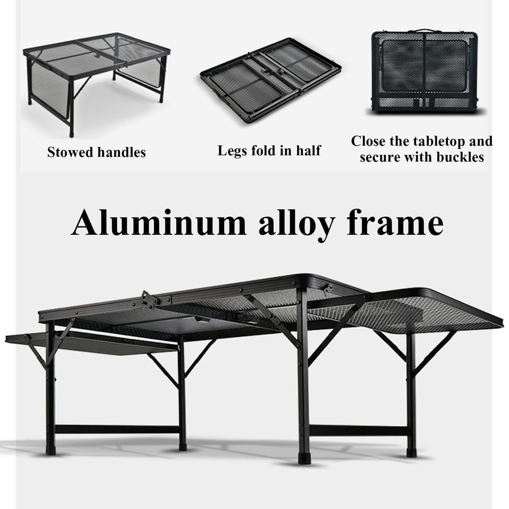 Przenośny aluminiowy grill stolik pomocniczy składany metalowy stół kempingowy z uchwytem do grilla na zewnątrz ogród patio RV 90 cm / 35,4 cala - idealny na imprezy i targi