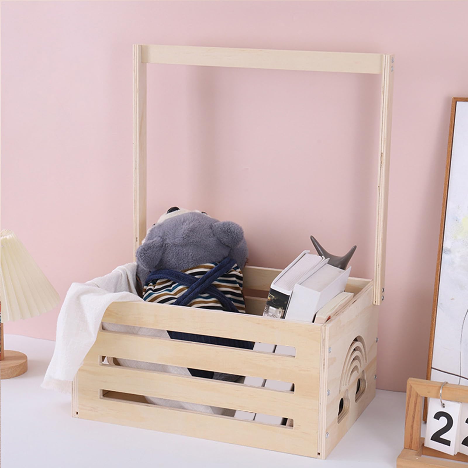 Armoire en bois pour baby shower – Élégante boîte pour baby shower, crochet en bois polyvalent pour bébé | Armoire avec poignée, panier à linge de grande capacité pour couches et serviettes de bain