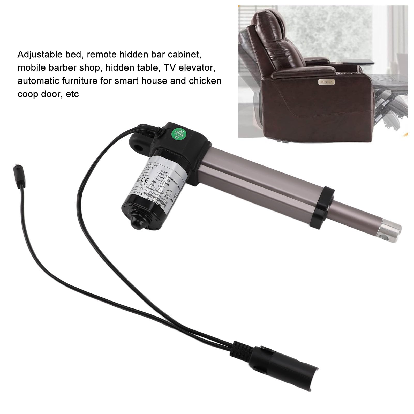 Kit de Reemplazo del Actuador del Motor del Sillón Reclinable Eléctrico, Varilla de Empuje del sofá Eléctrico de 24 V CC, Actuador Lineal Eléctrico de 4 Pulgadas de,