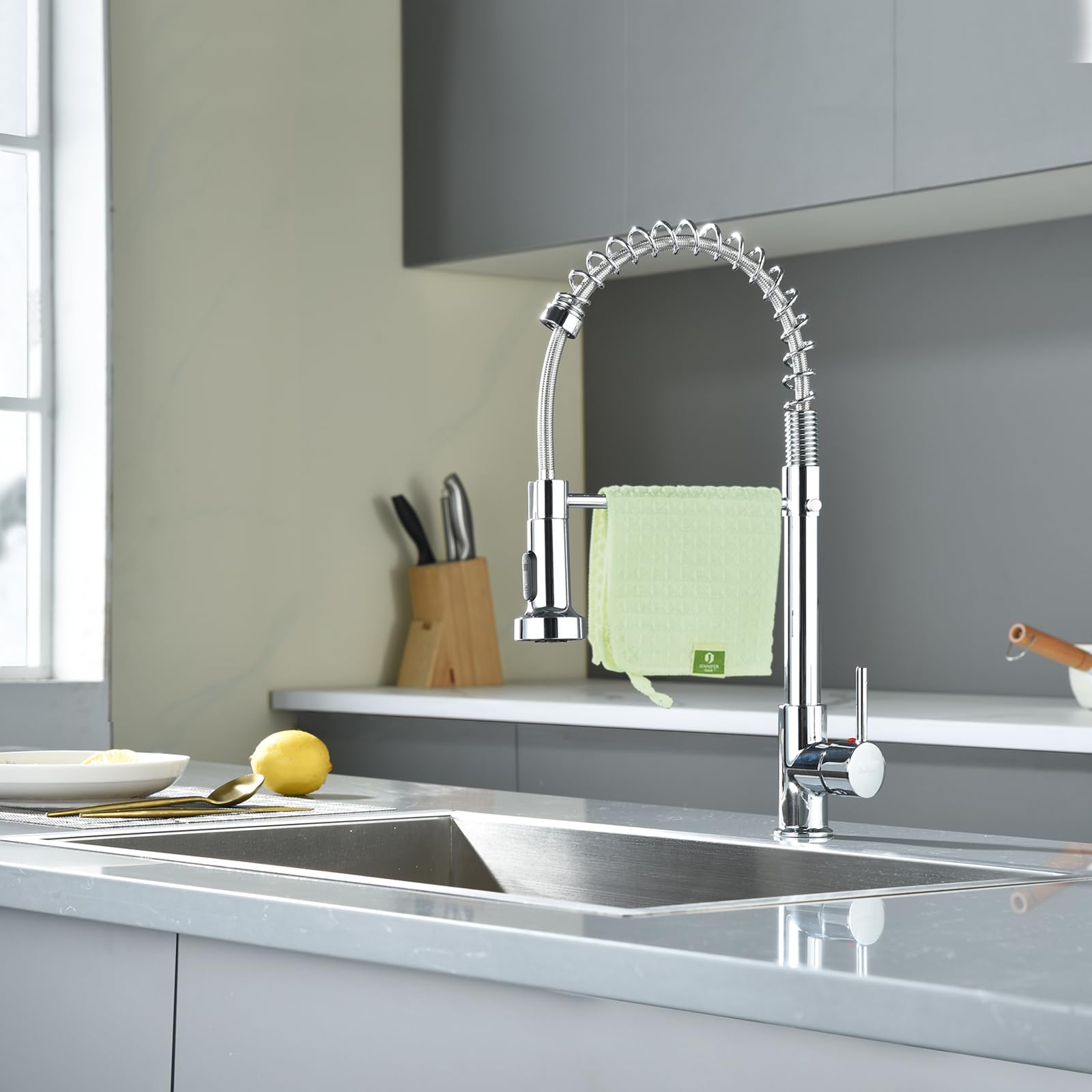 Wasserhahn Küche,Hochdruck Küchenarmatur mit Herunterziehen Brause Armatur, Mischbatterie Küchenarmaturen,Mischbatterie Küche Zwei Sprühfunktionen,Hoher Bogen Spültischarmatur 360° Drehung