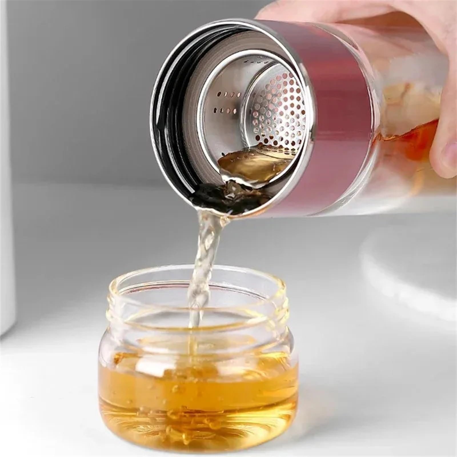 Botella de agua del té de 390ML, vaso de agua del té de doble capa de vidrio de borosilicato alto, vaso infusor, botella de agua con filtro de té(Gold)