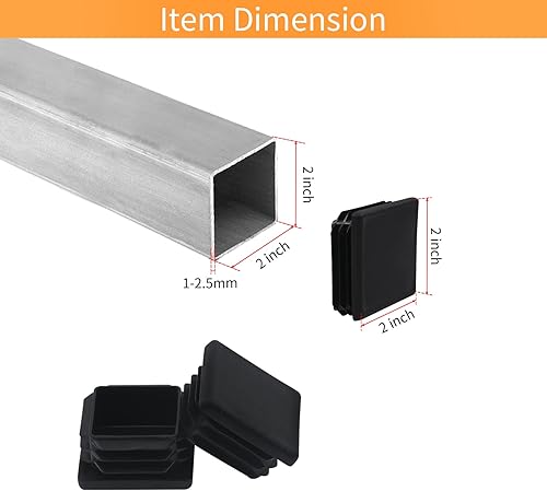 Miniatura 3 de Tapones de plástico de 2 pulgadas y 2 x 2 pulgadas, 12 unidades, enchufe de tubo cuadrado de 2 x 2 pulgadas, tapas de extremo de tubo de 2 x 2