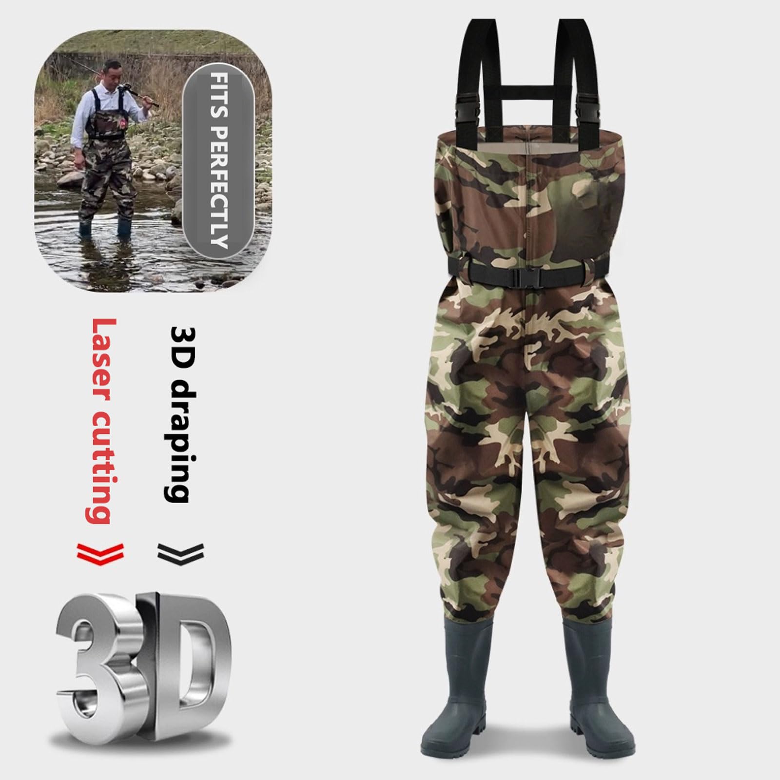 Atmungsaktive Angel-Wathose Herren,wasserdichte Wathose,mit Stiefeln,Crosswater-Wathose mit Gürtel,inklusive einfachem Reparaturset für Angeln,Landwirtschaft,Gartenarbeit,Größe EU 39-44