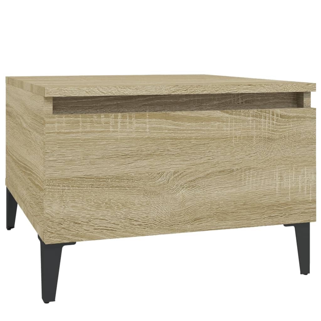 Stoliki pomocnicze, 2 sztuki, dąb Sonoma 50 x 46 x 35 cm, materiał drewnopochodny z szufladą i metalowymi nóżkami, stolik kawowy do salonu, sypialni, biura, nie zajmuje dużo miejsca i jest