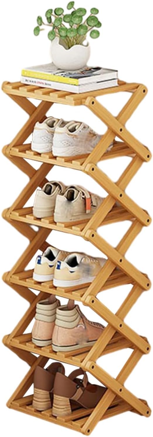 YYW Bamboo Shoe Rack for Entryway,Installation-Free and Foldable Vertical Shoe Storage Organizer,Free Standing Shoe Racks Shelf Closet Shoe Organizer