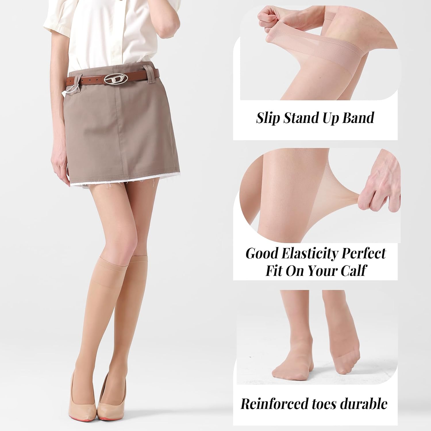 3 Pairs Compression Stockings for Women, 40D Knee High 5-10 mmHg Opaque Stockings
