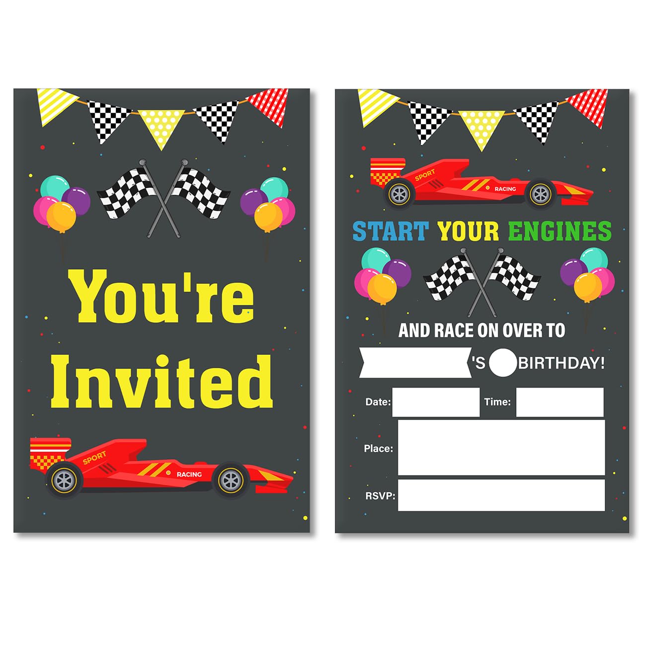 Soiceu Red Race Car Birthday Invitations, Speed Racing Party Invites with Envelopes Set of 20