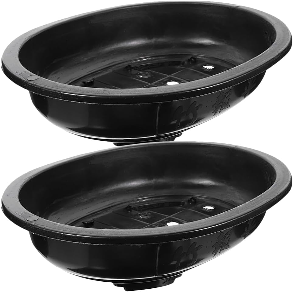 Yardwe 2pcs Bonsai Training Pots Oval Bonsai Planter Pot with Drainage Hole Plastic Large Deep Pot Plants Growing Pots for Nursery Garden Balcony