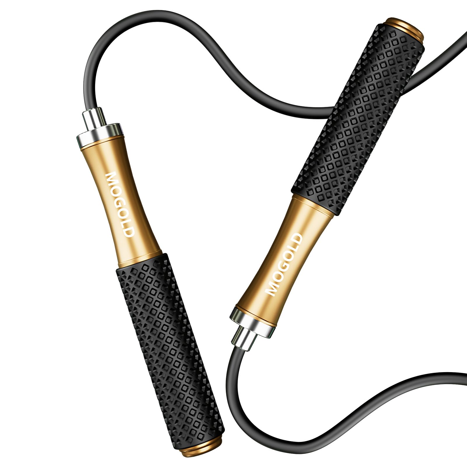 MOGOLD 5mm PVC Jump Rope For Men Women - Dual Ball Bearing -Metal Handle Core Covered Rubber Grip- Adjustable 10ft long Skipping Rope - Good For