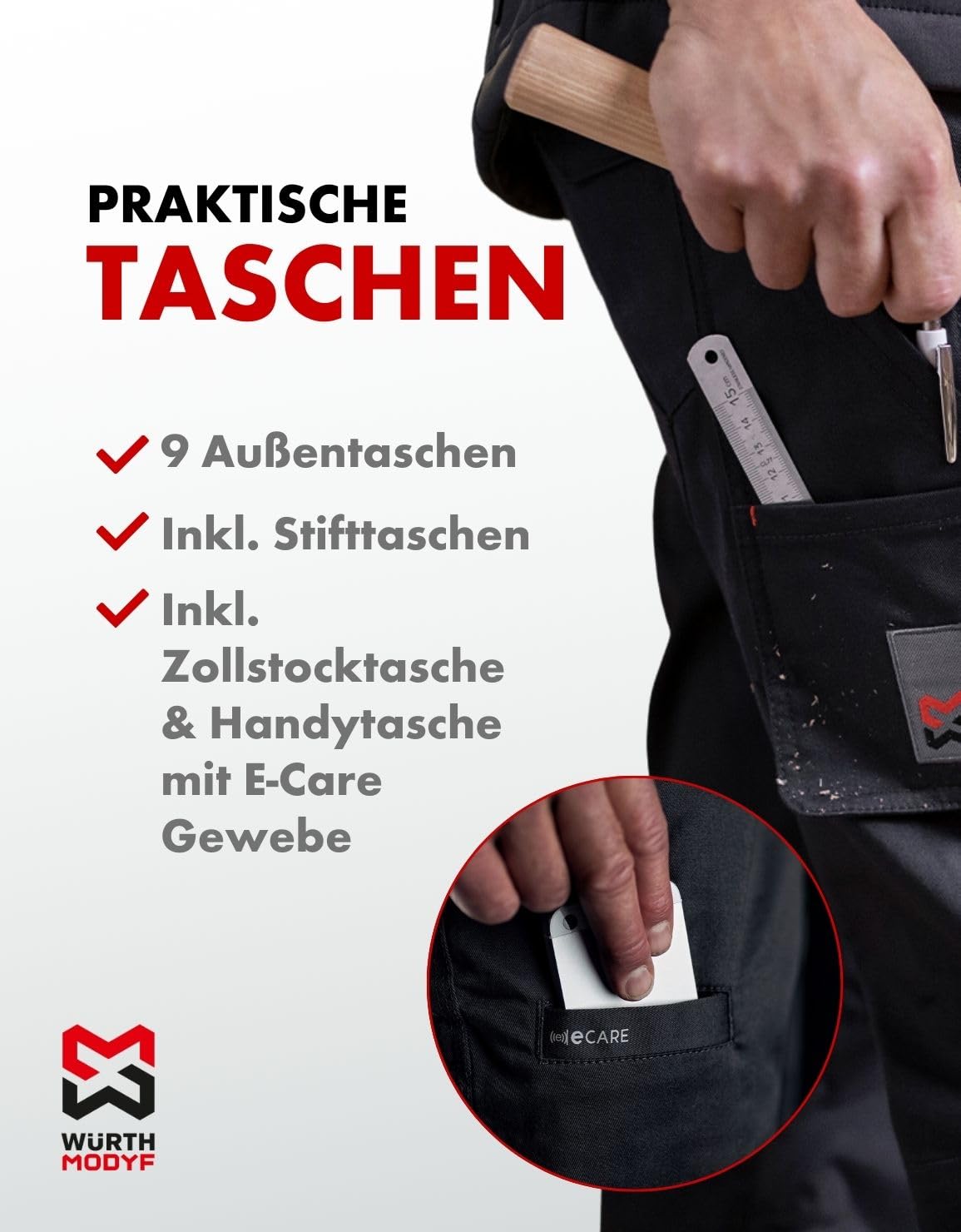 WÜRTH MODYF Bundhose Stretch X - professionelle Arbeitshose für Herren - Bundhose mit Reißverschluss - in den Größen 24-118 in Weiß und weiteren Farben