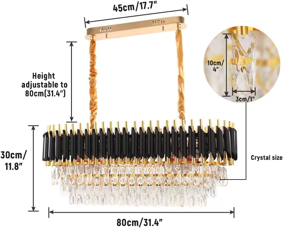 Image of Luxurious 800X300mm Black Gold Modern Chandelier with K9 Crystals | Warm White, Moonlight & Golden Light | Ceiling Hanging Light for Living Room, Dining Room, Bedroom, Hallway