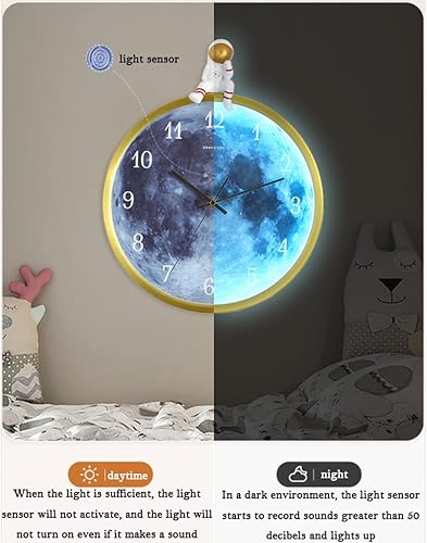 Miniatura 6 de Reloj de pared luminoso reloj de pared silencioso reloj de luz nocturna inteligente control de voz resplandor en la oscuridad moderno iluminado sin