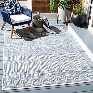 SAFAVIEH Courtyard Collection Area Rug – 8′ x 10′, Ivory & Navy, Non-Shedding & Easy Care, Indoor/Outdoor & Washable-Ideal for Patio, Backyard, Mudroom (CY8196-53412)