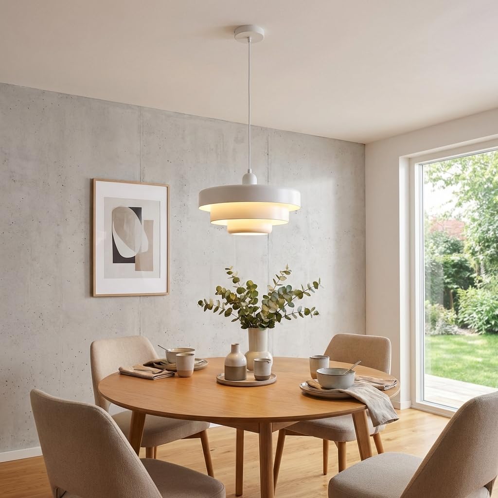 BARCELONA LED Lámpara Colgante MACARRON Blanco 3 Niveles Metal Hierro Estilo Bauhaus E27